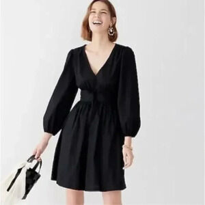 J. Crew Black V-neck Puff Sleeve Cotton‎ Poplin Mini Dress Size 2